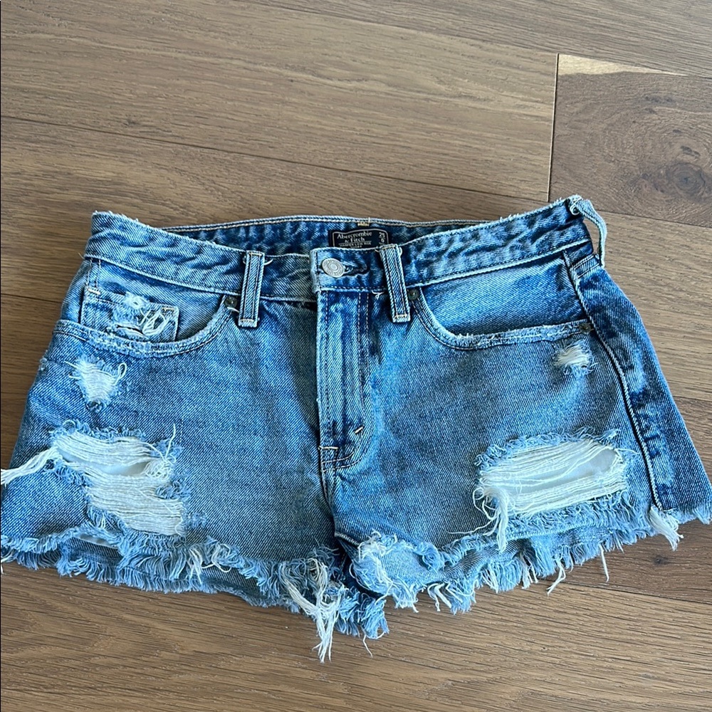 Abercrombie & Fitch Distressed Denim Blue Shorts, Harper Low Rise